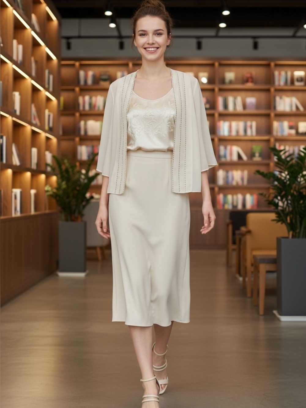 Julian Taylor New York Women’s Skirt Suit Set Size 12P 3 Piece Ivory Elegant